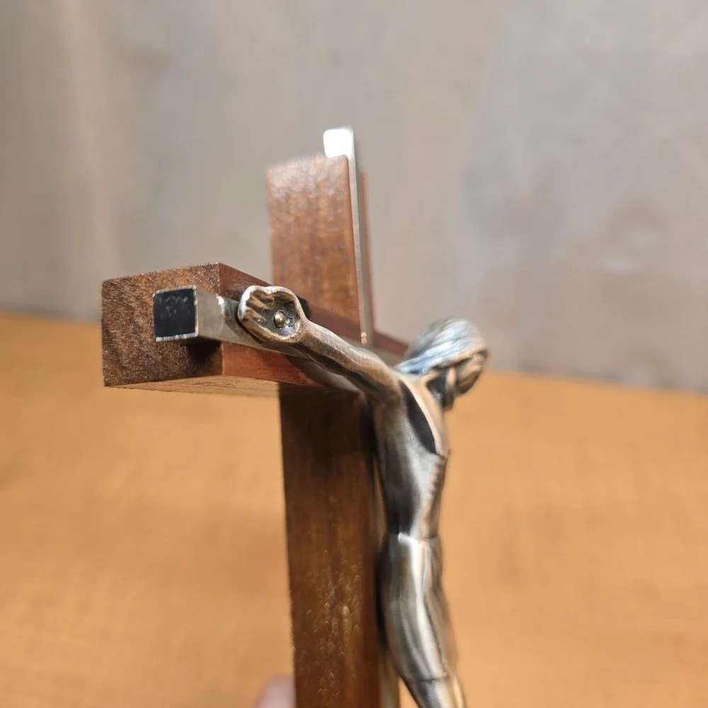Heavy Wooden and Metal‎ Cross Crucifix Jesus Wall Hanging Vintage 12